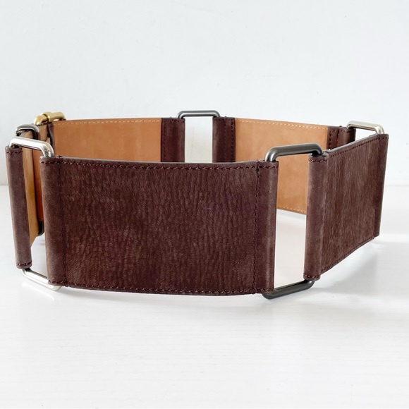 Fendi tri tone metal brown suede leather oversized wide waist belt - Picture 4 of 8